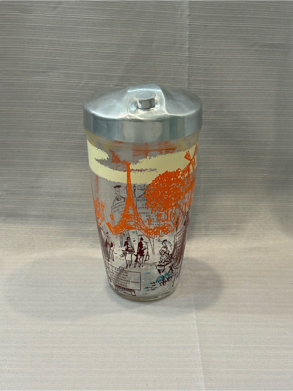 Vintage Style Paris Glass Canister with Silver Lid - Orange and Silver